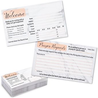 100x Marble Design Prayer Request And Church Visitor Card Set Double-sided, 3x5"