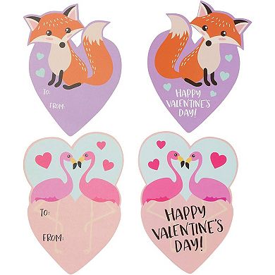 36x Valentine's Day Cards for Kids Classroom Exchange Bulk Heart Animal Design