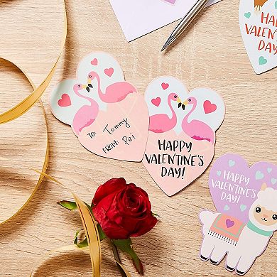 36x Valentine's Day Cards for Kids Classroom Exchange Bulk Heart Animal Design