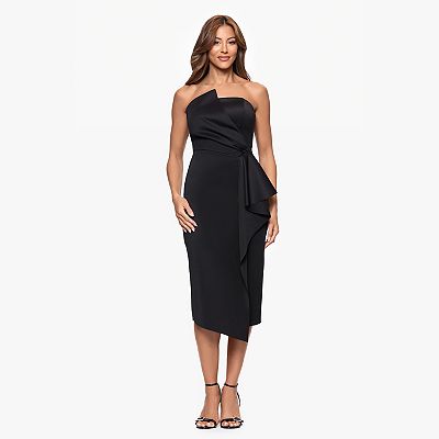 old navy dresses black Black Strapless Midi Length Ruffle Prom Dress Sexy Evening Dress fg709 –  formalgowns main image 1