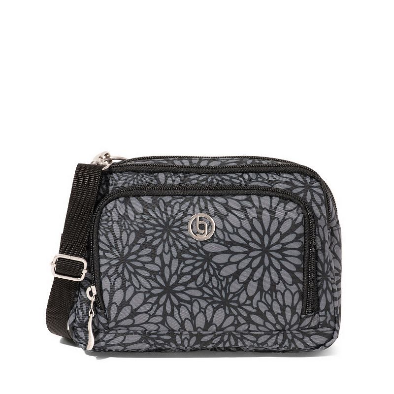 baggallini Multi Zip RFID-Blocking Crossbody Bag, Silver Floral