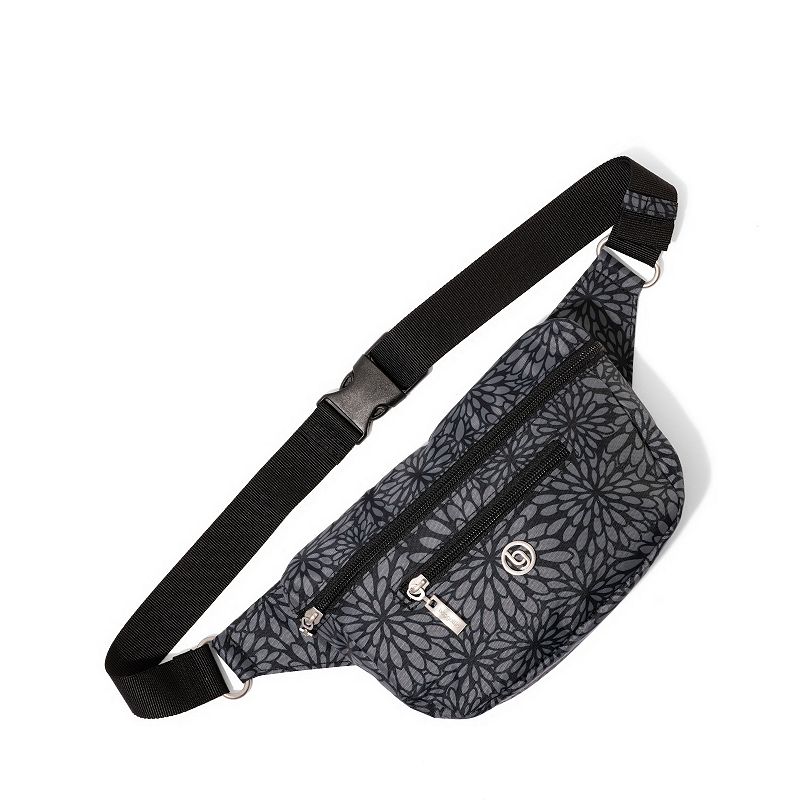 baggallini Ultimate RFID-Blocking Belt Bag Sling, Silver Floral