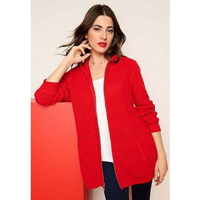 Roaman's Women's Plus Size Waffle Knit Zip-Front Relaxed Hoodie