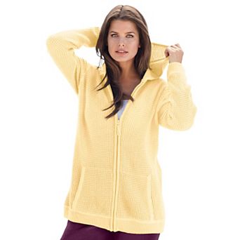 Roaman's Women's Plus Size Waffle Knit Zip-Front Relaxed Hoodie