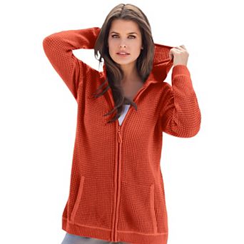 Roaman's Women's Plus Size Waffle Knit Zip-Front Relaxed Hoodie