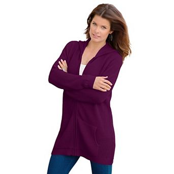 Roaman's Women's Plus Size Classic Length Waffle Zip Hoodie