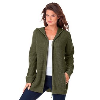 Roaman's Women's Plus Size Classic Length Waffle Zip Hoodie