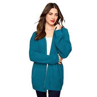 Roaman's Women's Plus Size Waffle Knit Zip-Front Relaxed Hoodie