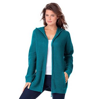 Roaman's Women's Plus Size Waffle Knit Zip Hoodie