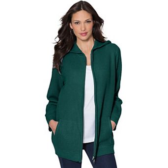 Roaman's Women's Plus Size Waffle Knit Zip-Front Relaxed Hoodie
