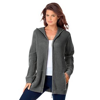 Roaman's Women's Plus Size Plus Size Waffle Knit Zip Hoodie
