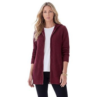 Roaman's Women's Plus Size Waffle Knit Zip-Front Relaxed Hoodie