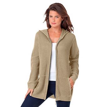 Roaman's Women's Plus Size Plus Size Waffle Knit Zip Hoodie