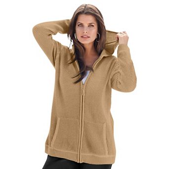 Roaman's Women's Plus Size Waffle Knit Zip-Front Relaxed Hoodie