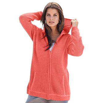 Roaman's Women's Plus Size Waffle Classic Length Zip Hoodie