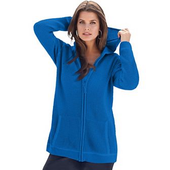 Roaman's Women's Plus Size Classic Length Waffle Zip Hoodie