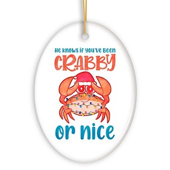 He Knows if You’ve Been Crabby or Nice Funny Vacation Theme Ornament, Christmas in July Decor