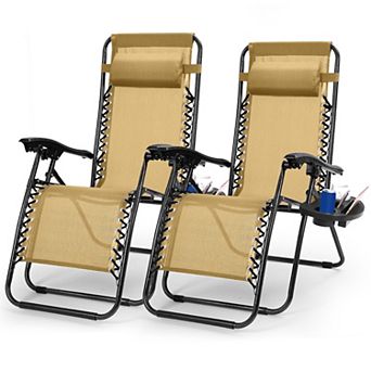 2 Pack Zero Gravity Lounge Chairs Foldable Recliners with Trays & Pillows 330lbs Capacity