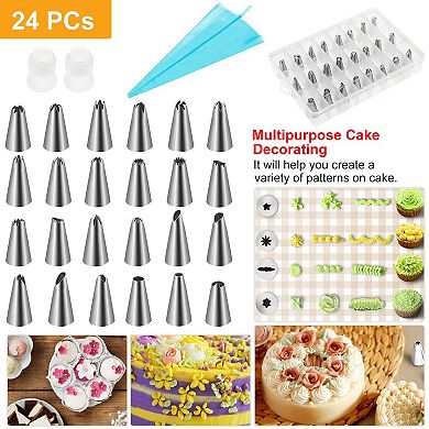 24-Piece Cake Decorating Kit Stainless Steel Icing Tips with Bags & Case