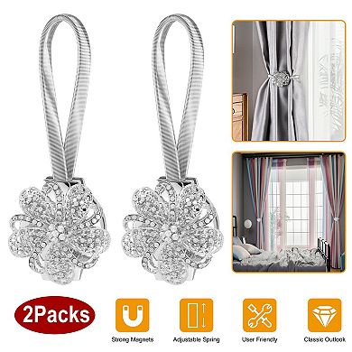 2 Packs Magnetic Curtain Tiebacks Extendable Floral Drape Holder