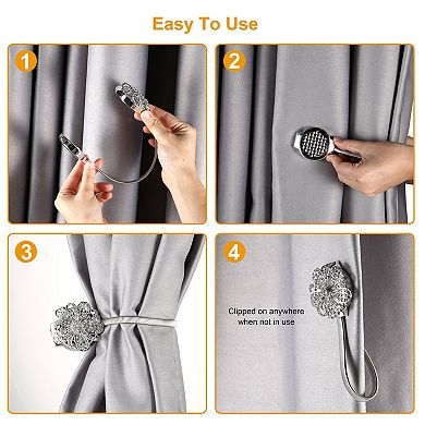 2 Packs Magnetic Curtain Tiebacks Extendable Floral Drape Holder