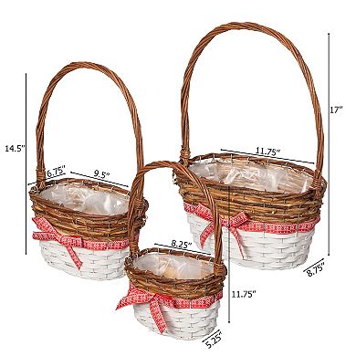 Wickerwise Set of 3 Rattan Woven Baskets with Handle and Plastic Lining, Sturdy and Stylish