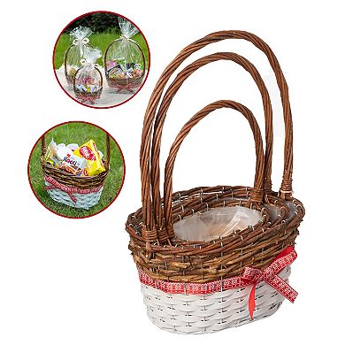 Wickerwise Set of 3 Rattan Woven Baskets with Handle and Plastic Lining, Sturdy and Stylish