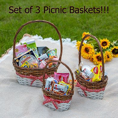 Wickerwise Set of 3 Rattan Woven Baskets with Handle and Plastic Lining, Sturdy and Stylish
