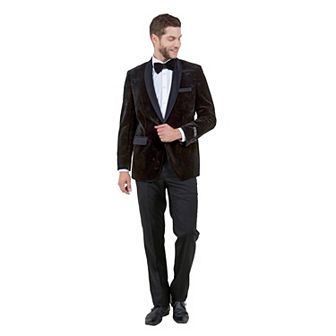 Men's Deluxe Velvet Slim-Fit Christmas Dinner Jacket Blazer w/ Satin Shawl Collar