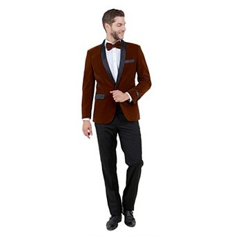 Men's Deluxe Velvet Slim-Fit Christmas Dinner Jacket Blazer w/ Satin Shawl Collar