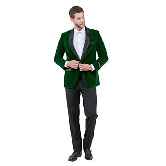 Men's Deluxe Velvet Slim-Fit Christmas Dinner Jacket Blazer w/ Satin Shawl Collar