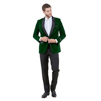 Men's Deluxe Velvet Slim-Fit Christmas Dinner Jacket Blazer w/ Satin Shawl Collar