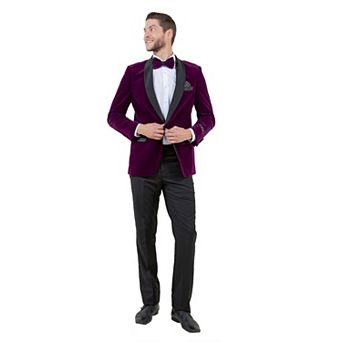 Men's Deluxe Velvet Slim-Fit Christmas Dinner Jacket Blazer w/ Satin Shawl Collar