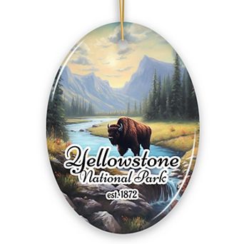 Artistic Yellowstone National Park Christmas Ornament, Gift for Nature Lovers, Oval Version
