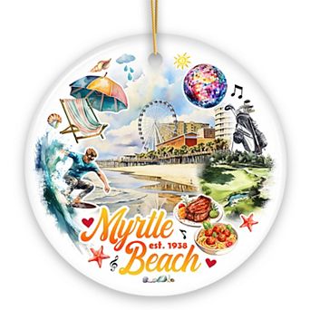 Classic Myrtle Beach Artistic Handcrafted Christmas Ornament, South Carolina Souvenir Decor, Circle