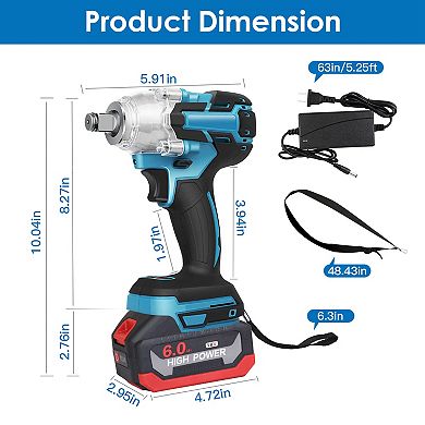 3-in-1 Cordless Impact Wrench, Drill & Screwdriver with Brushless Motor & 2 Batteries