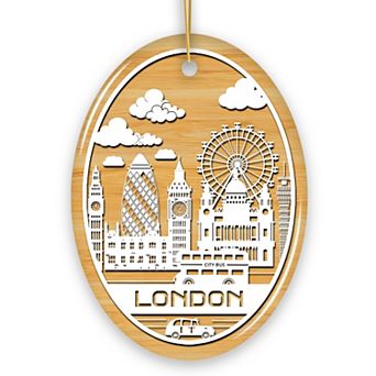 London City Unique Paper Art Themed Ceramic Christmas Ornament, Oval Version
