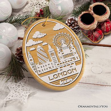 London City Unique Paper Art Themed Ceramic Christmas Ornament, Oval Version