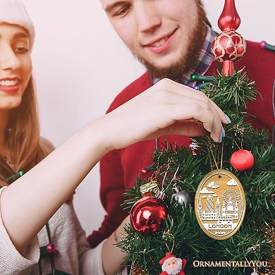 London City Unique Paper Art Themed Ceramic Christmas Ornament, Oval Version