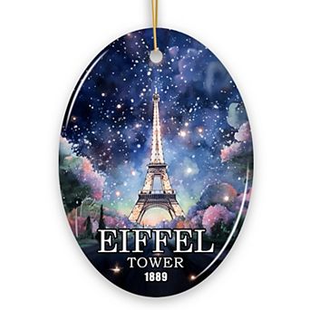 Eiffel Tower Majestic Night View Christmas Ornament, France Souvenir and Gift, Oval