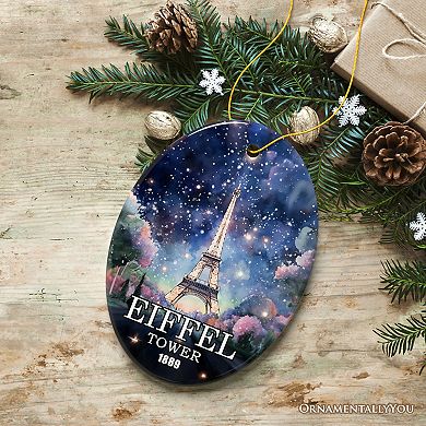 Eiffel Tower Majestic Night View Christmas Ornament, France Souvenir and Gift, Oval