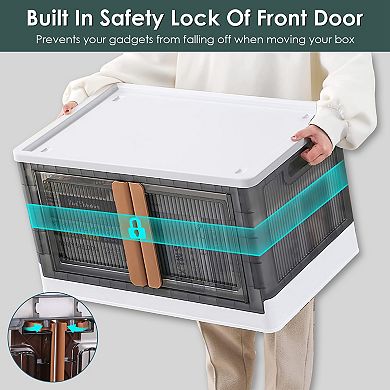2 Pack 32L Foldable Storage Bins Collapsible Closet Organizer with Lids, Wheels & Lock Door