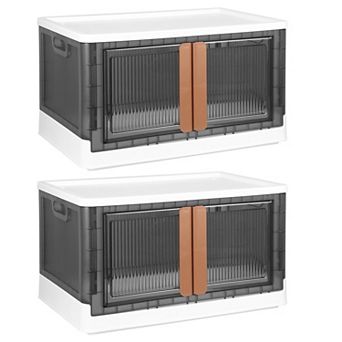 2 Pack 32L Foldable Storage Bins Collapsible Closet Organizer with Lids, Wheels & Lock Door