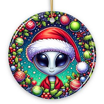 Galactic Winter Alien Ceramic Ornament, Festive Christmas Space Gift and Decor