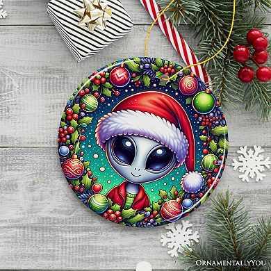 Galactic Winter Alien Ceramic Ornament, Festive Christmas Space Gift and Decor