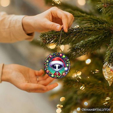Galactic Winter Alien Ceramic Ornament, Festive Christmas Space Gift and Decor