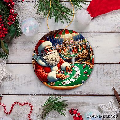 North Pole Game Night Santa Claus Christmas Ornament, High Roller Holiday Decor