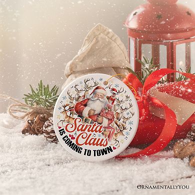 Santa Claus is Coming to Town Vintage Christmas Ornament, Artistic Tree Decoration