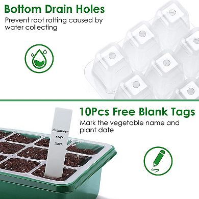 10Pcs Seed Starter Tray Kit 120 Cells with Humidity Dome, Labels & Garden Tools