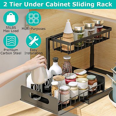 2-Tier Under Sink Organizer with Pull-Out Sliding Baskets for Kitchen & Bathroom Storage